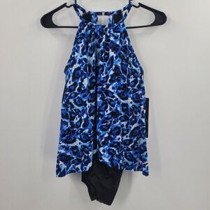 Miraclesuit Magicsuit Aubrey High Neck One Piece Swimsuit Blue Size 8 NEW